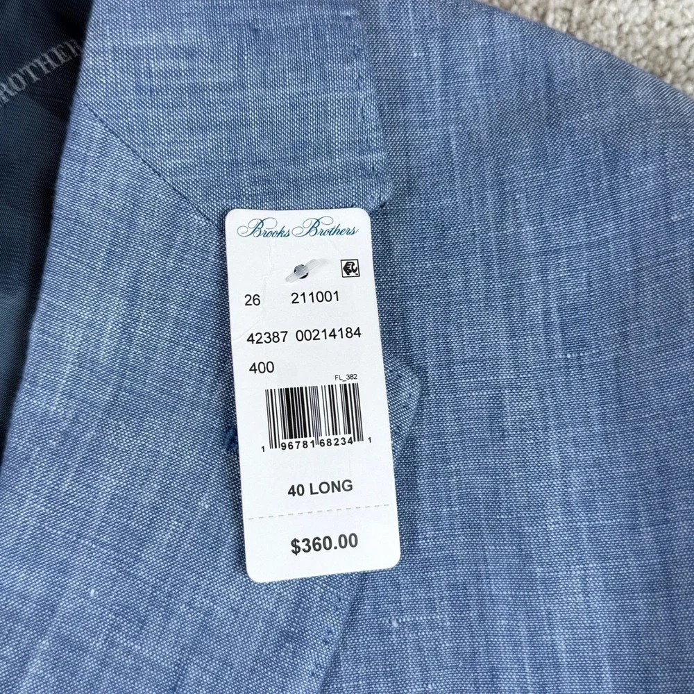 NEW Brooks Brothers Mens 40L Blue 100% Linen Two Button Sport Coat Blazer